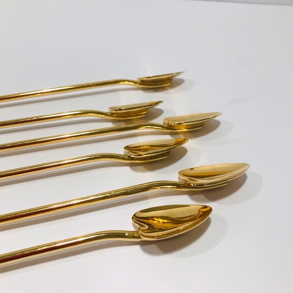 Vintage PM Italy Gold Plated Heart Shape Cocktail Straw Spoons Set of 6 - Picture 3 of 9